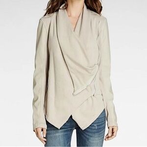 Blank NYC Cream / Bone Faux Leather Mixed Media Asymmetrical Zip Jacket - M